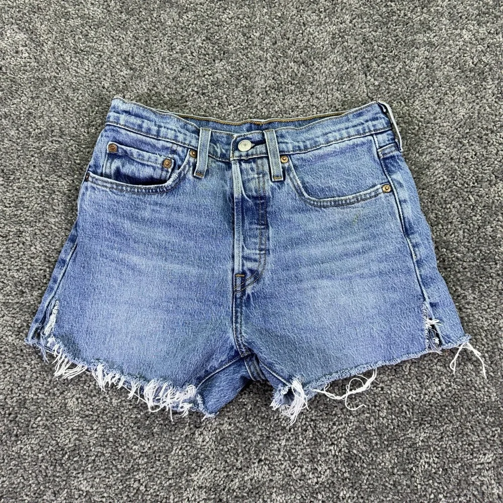 Levis Shorts Womens 27 Blue 501 High Rise Denim Cutoff Frayed Casual Summer